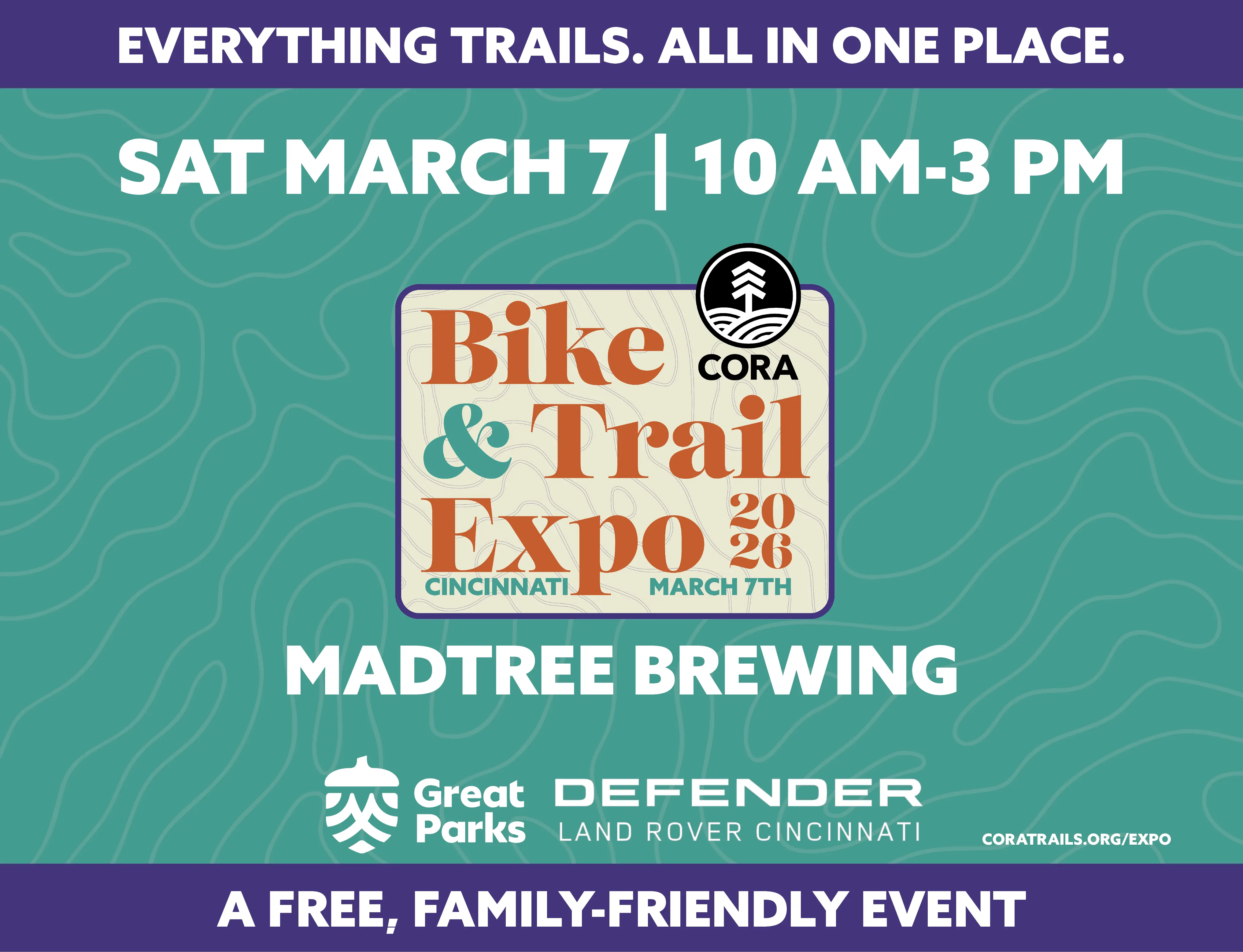 CORA Bike & Trail Expo 2026 March 7th from 10-3 at MadTree Brewing CORA Bike & Trail Expo 2026 March 7th from 10-3 at MadTree Brewing