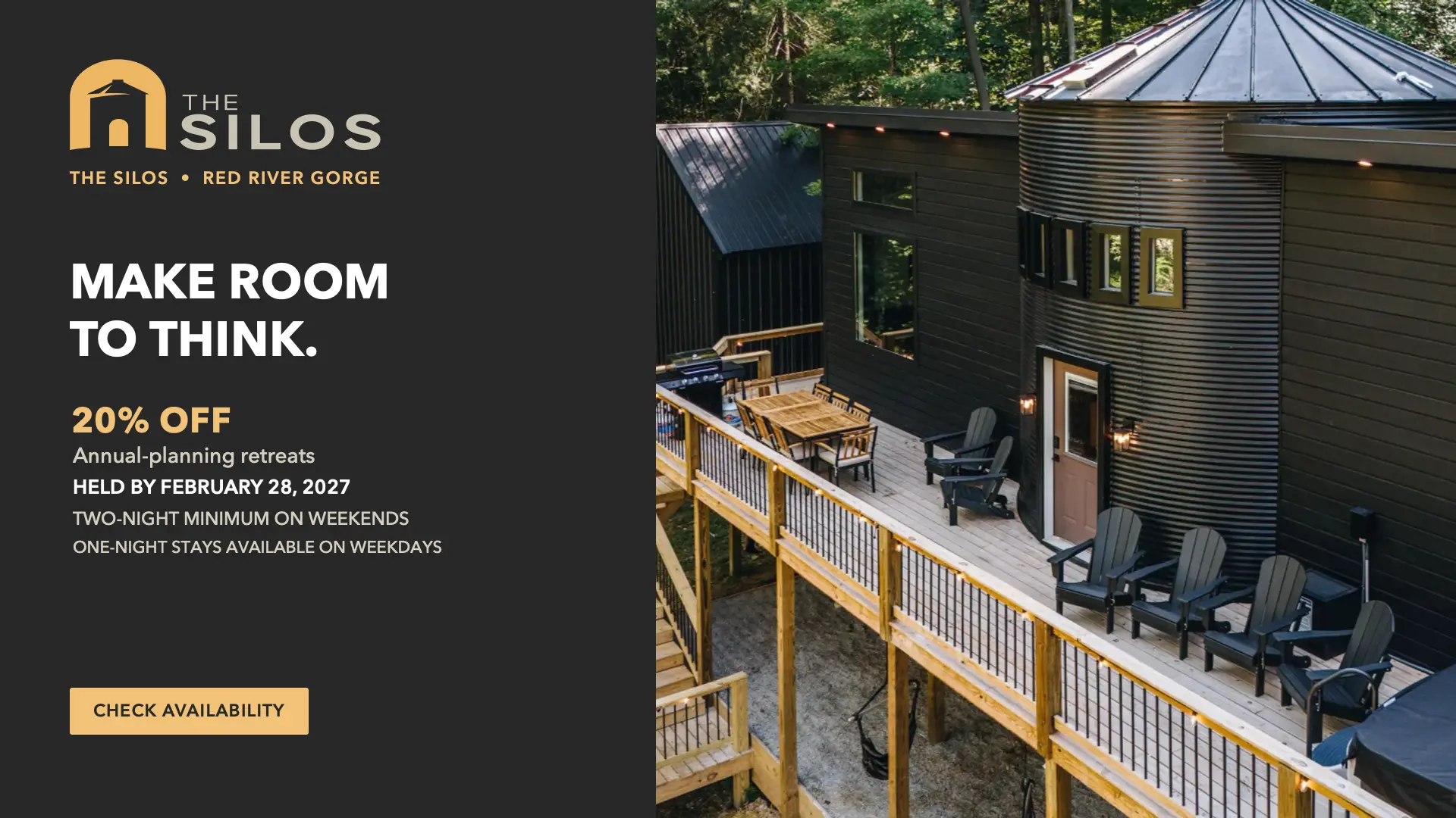 The Silos at Red River Gorge 20% discount for CORA Members